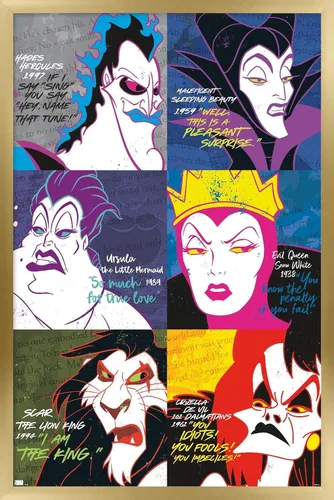 Vista 18 de Trends International Póster de pared con cuadrícula de villanos de Disney, 14.725 x 22.375 pulgadas, versión enmarcada de madera de granero