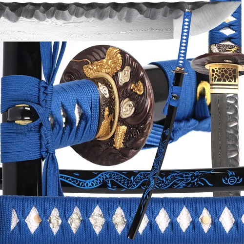 Vista 10 de entez Handcrafted Samurai Katana - Premium Damascus/T10 Clay Tempered Blades - Sharp Functional Japanese Swords, Full Tang