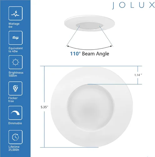 Vista 7 de Jolux Luz LED ajustable de 4 pulgadas 5CCT para remodelación, 2700K-5000K CCT seleccionable, 6W = 40W 500LM, base E26 regulable, borde biselado