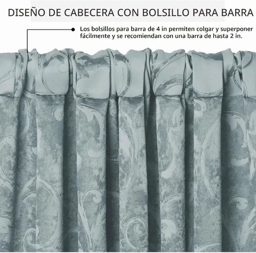 Vista 2 de Elrene Home Fashions Cenefa Opaca Mia Jacquard Scroll, 52" x 19" (1 Cenefa), Azul