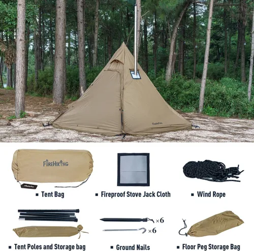 Vista 7 de FIREHIKING Tienda de campaña caliente para 2-4 personas Tipi con estufa Jack para mochileros Caza 11'6" x 6'11" with Stove Jack