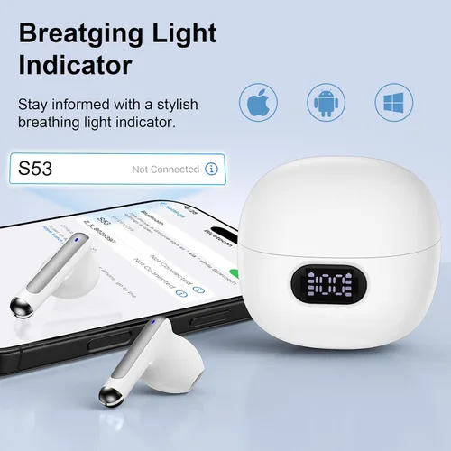 Vista 5 de Auriculares inalámbricos Bluetooth con graves profundos estéreo, auriculares Bluetooth de 60 horas con 4 micrófonos ENC con cancelación de ruido