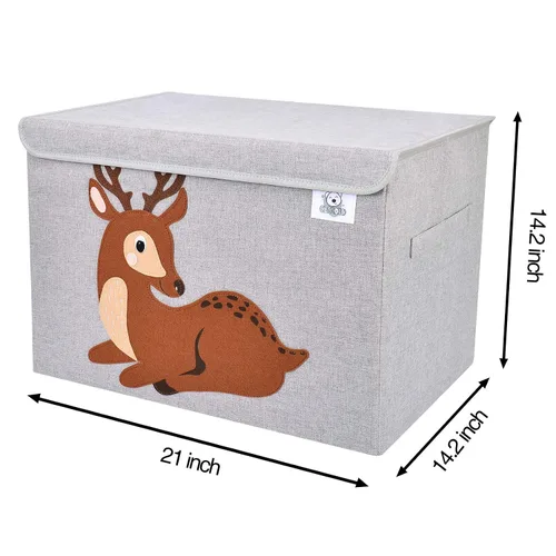 Vista 3 de CLCROBD Cofre plegable grande de juguetes para niños con tapa abatible, organizador de almacenamiento de juguetes de animales de tela plegable