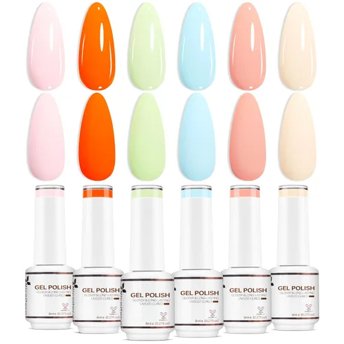 Vista 8 de Nicedeco Esmalte de uñas de gel sin hema, 6 colores, sin crueldad, vegano, rojo, borgoña, rojo, brillante, esmalte de uñas en gel para manicura