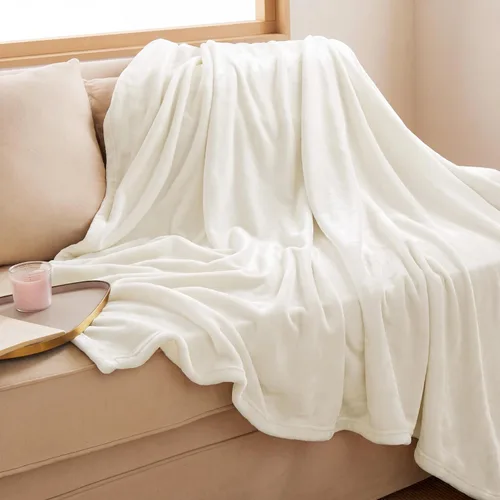 Vista 2 de Bedsure - Manta de forro polar tipo peluche para sofá color crema - Mantas y cobijas suaves, mullidas, acogedoras y ligeras para sofá, 50 x 60 01