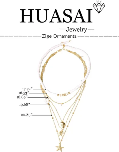 Vista 6 de HUASAI Puka - Collar para mujer, collar de concha de mar, collar de playa en capas para niñas, collar bohemio con estrellas de mar y estrellas
