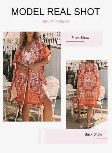 Vista 4 de Dokotoo - Cárdigans tipo kimono, informales, de moda con estampado de verano para mujer, salidas de baño holgadas