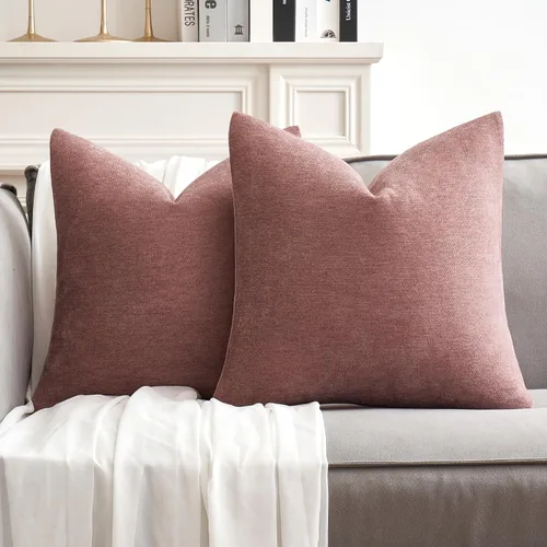 Vista 28 de MIULEE - Pack de 2 fundas de almohada decorativas beige de 16x16 pulgadas, cojines suaves de chenilla para sofá, fundas de cojín de estilo casa