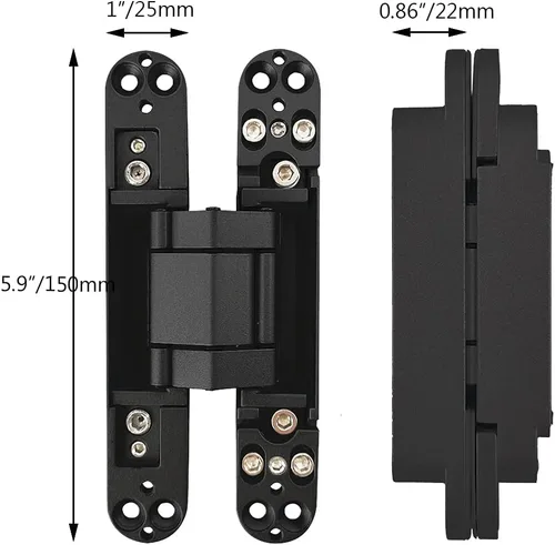 Vista 2 de Bisagras invisibles Bisagra de puerta oculta resistente Bisagra oculta 3-D ajustable - Negro -1 par