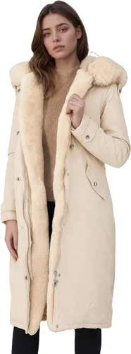 Vista 2 de RISISSIDA Women Winter Puffer Coat,Long Parka,Fur Trim Hood Beige