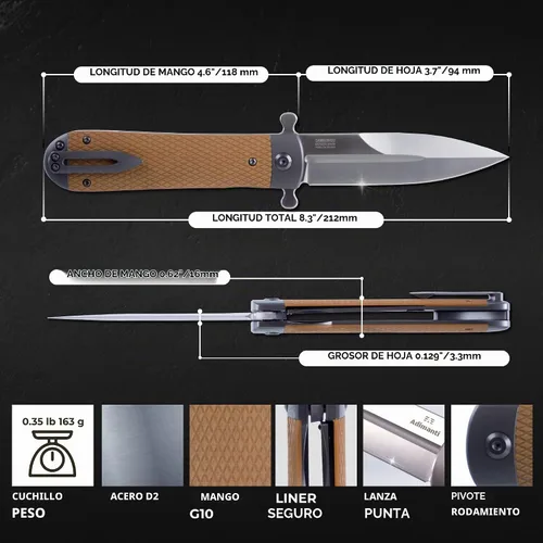 Vista 2 de Ganzo Adimanti Samson-BR Cuchillo plegable de bolsillo D2 Hoja de acero Mango antideslizante G10 con clip Cuchillo de bolsillo para caza, pesca