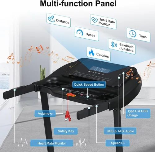 Vista 3 de Merax Caminadora plegable con inclinación, cintas de correr plegables automáticas de 10 MPH para el hogar, 3.0 HP Caminadoras para Hacer Ejercicio