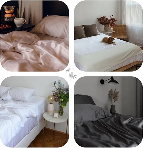 Vista 6 de ettitude Juego de sábanas estándar 100% lyocell de bambú orgánico, nube (blanco), matrimonial, sábanas transpirables, ropa de cama, satén, tela a