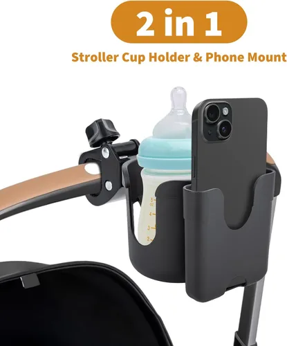 Vista 3 de Portavasos para cochecito compatible con Evenflo con soporte para teléfono, accesorios de vagón compatibles con Evenflo, negro