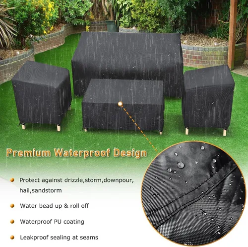 Vista 4 de STARTWO Outdoor Furniture Cover Waterproof, Patio Furniture Covers 4 Piece Set 600D Heavy Duty for Chairs, Couch, Table Coffee, Black