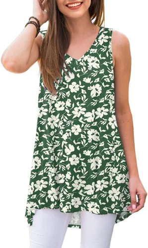 Vista 22 de AWULIFFAN - Blusa de verano sin mangas con cuello en V, túnica, top, para mujer 01 Negro