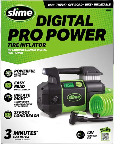 Vista 2 de Slime 40063 Inflador de Neumáticos, Compresor de Aire Portátil para Coche, SUV, 4x4, Elite de Servicio Pesado, Apagado Automático al Inflar