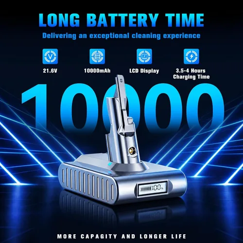 Vista 2 de Batería de repuesto mejorada de 10000 mAh 21.6 V 229687 para Dyson V7 batería con pantalla LCD compatible con 225403 SV11 V7 Animal Motorhead