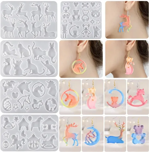 Vista 8 de DIYBravo Moldes de resina UV, moldes de silicona epoxi, moldes de joyería para manualidades, aretes, collares, colgantes, manualidades, 11