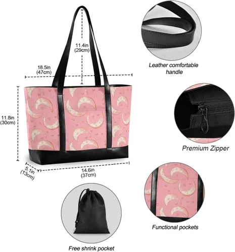 Vista 4 de Moon Vintage Valentine bolsa de portátil de moda con cremallera bolsa para mujeres trabajo para piscina, gimnasio, comestibles, viajes con damas