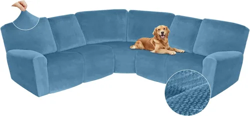 Vista 199 de Arfntevss Fundas de sofá seccional reclinable de terciopelo, Funda de sofá seccional de esquina para sofá reclinable, Funda elástica suave