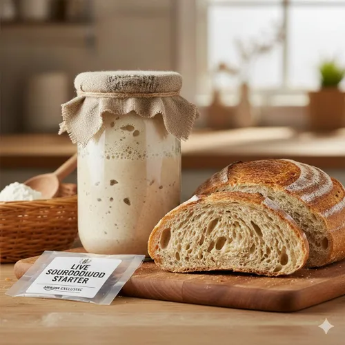 Vista 5 de Cultivo básico de masa madre y kéfir: todo en uno - Fermentación rápida de 24 horas de vida dual - Hace pan y leche probiótica - Cultivos vivos