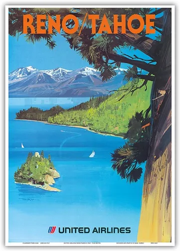 Vista 12 de Reno Nevada - Lake Tahoe California - United Airlines - Vintage Airline Travel Poster by Tom Hoyne c.1970s - Master Art Print (Unframed) 6in x 9in