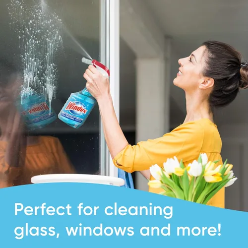 Vista 5 de Botella de Windex para limpiar vidrio y limpiador de ventanas, 100 % plástico reciclado, color azul original, 23 fl oz