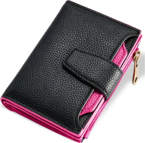 Vista 15 de Airkit Cartera para mujer, pequeña cartera de cuero para mujer, plegable, compacta, con bloqueo RFID, tarjetero de crédito, mini bolso de viaje
