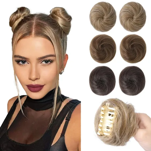 Vista 48 de REECHO Space Bun Hair Pieces, 2 piezas de mini clips de garra en moños desordenados y orejas de gato, extensiones de moño de cabello falso HB001