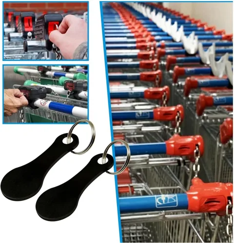 Vista 3 de 2 piezas de aleación de aluminio portátil Trolley Tokens Tokens llavero, llave de liberación de desbloqueo de carro para cambio de medidores