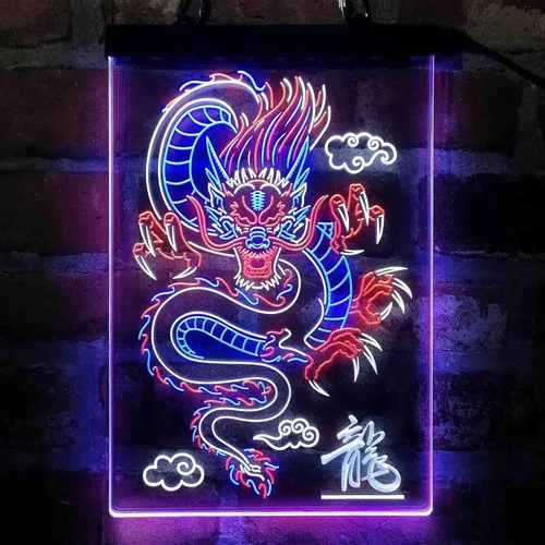Vista 20 de ADVPRO Dragón chino en la nube palabra tricolor LED neón signo verde y rojo y amarillo 7.9 x 12.6 pulgadas st9s23-i3225-gry