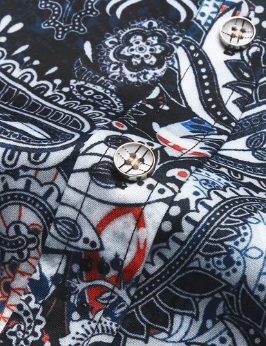 Vista 6 de Daupanzees Camisa casual de manga larga de algodón con estampado de cachemira para hombre