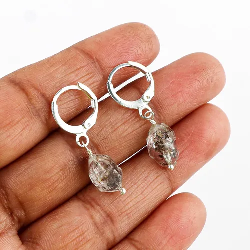 Vista 37 de Aretes de aro de cristal afganita natural Piedras afganas de alto grado Aretes chapados en plata Gota lisa Joyas de piedras preciosas hechas