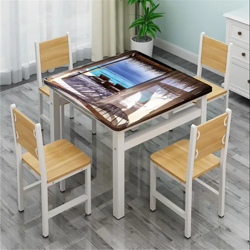 Vista 4 de Manteles de decoración costera, lujosos y románticos de madera para tumbonas Maldivas, lavable, a prueba de derrames, se adapta a mesas de 24 x 24