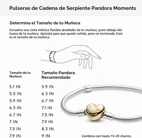Vista 5 de PANDORA, Moments - Pulsera de cadena tipo serpiente con cierre de corazón, pulsera con dije compatible con dijes de Moments, viene con caja de regalo