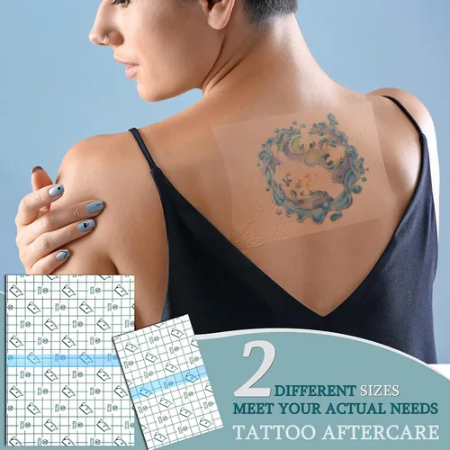 Vista 5 de Nuanchu 50 unidades de vendaje de cuidado posterior de tatuajes impermeable película transparente aderezo ducha parche impermeable elástico cinta