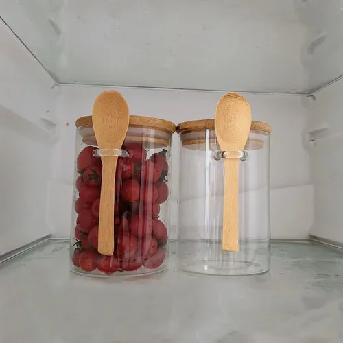 Vista 8 de Recipientes de vidrio con tapa hermética de bambú, cuchara de madera, cuchara de madera, recipiente de almacenamiento de alimentos, recipientes