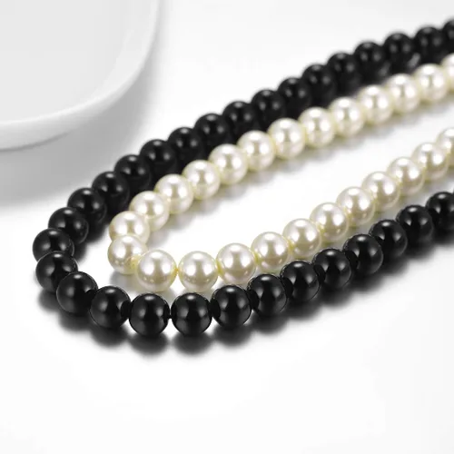 Vista 4 de U7 Collares de perlas para hombres y mujeres, hebra de perlas cultivadas en agua dulce, perlas sintéticas, collar de perlas barrocas, collar