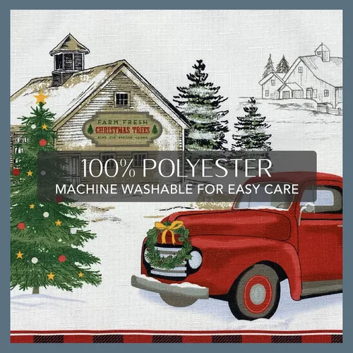 Vista 4 de Home Fashions - Mantel de poliéster con diseño de camión vintage, árbol de Navidad, 70 pulgadas, redondo