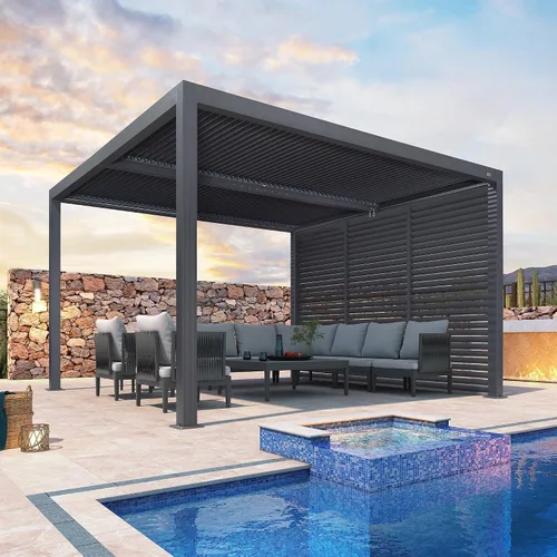 Vista 39 de PURPLE LEAF 94AS - Pérgola pequeña de aluminio compacto de 10 x 12 pies con techo rígido con listones ajustables para patio, cubierta de terraza