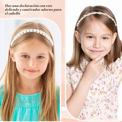 Vista 2 de Cinaci 8 piezas decorativas doradas para boda, fiesta de cumpleaños, graduación, diadema de perlas artificiales con cuentas brillantes, accesorios