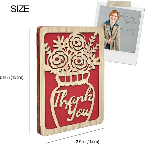 Vista 2 de Tarjetas de agradecimiento de madera con sobres, florero en blanco, tarjeta de regalo de Acción de Gracias para profesor, jefe, amigos, familia