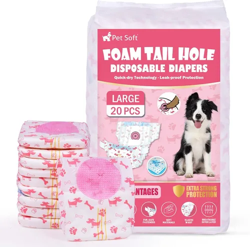 Vista 16 de Pet Soft Pañales desechables para perras, pañales para perras con agujero de cola de espuma ajustable, ultra protección, pañales para cachorros