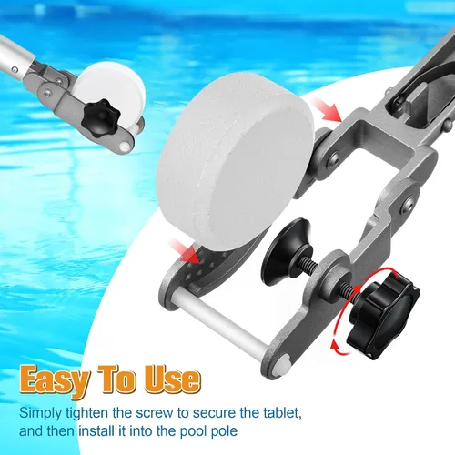 Vista 7 de Lounsweer 1 soporte para tableta de piscina para poste de piscina, flotador de tabletas de aleación de aluminio de acero inoxidable, herramienta