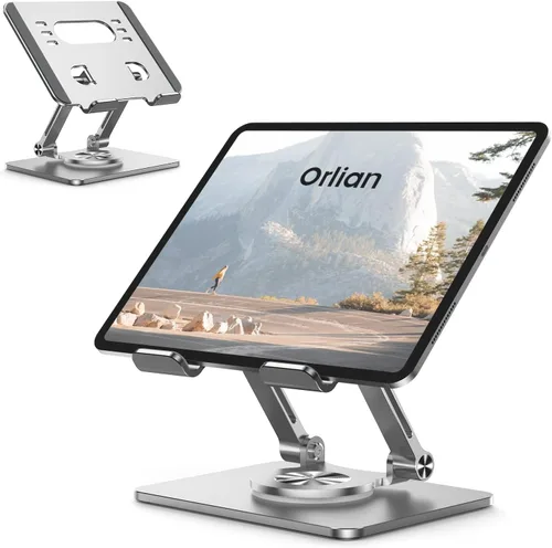 Vista 10 de Soporte para Tablet con Base Giratoria de 360° de Aluminio Ajustable de Doble Varilla para Todos los iPad de 5.8-12.9”, Samsung, Teléfono Tablet