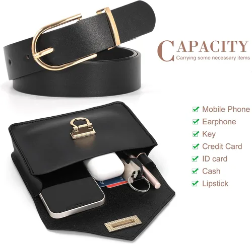 Vista 3 de WHIPPY Riñoneras para mujer, de piel, a la moda, para cinturón extraíble, para fiestas, viajes, 3- Negro