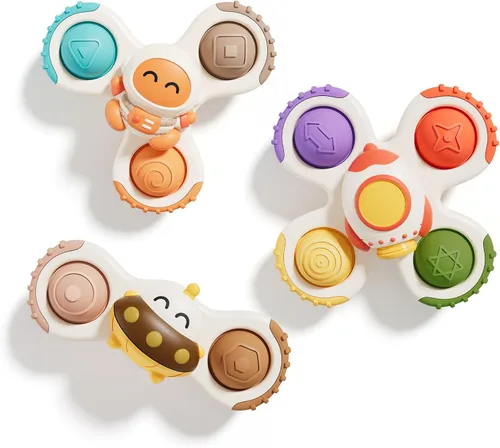 Vista 14 de ALASOU 3 piezas de juguetes sensoriales de viaje en avión con ventosa para niños de 1 año Novedad Spinning Tops 12 18 meses Regalo de cumpleaños