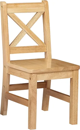 Vista 3 de eHemco - Silla de madera maciza para niños, natural, juego de 2 Parte trasera en X, madera de caucho