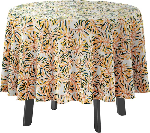 Vista 10 de Mantel redondo para interior/exterior de 58 pulgadas, mantel redondo impermeable para patio, manteles para mesa circular de primavera/verano